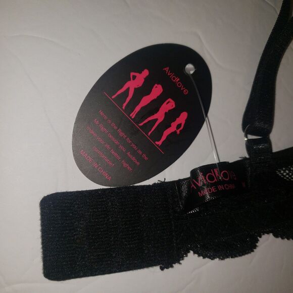 AVID LOVE Black Fishnet Mesh Floral Lace Sheer Underwire Bra Size Medium NEW - Picture 4 of 6